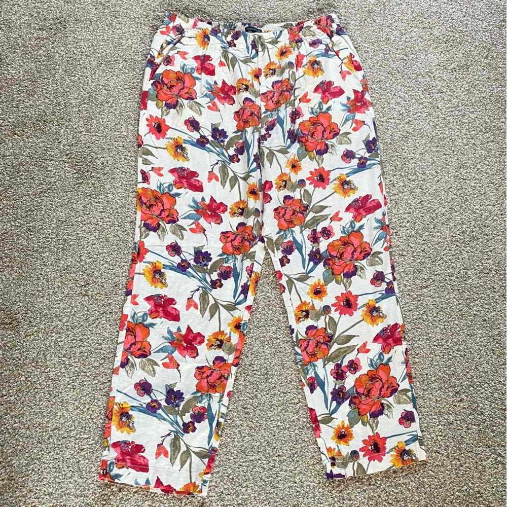 Floral Linen Wide Leg Pants, Size 12